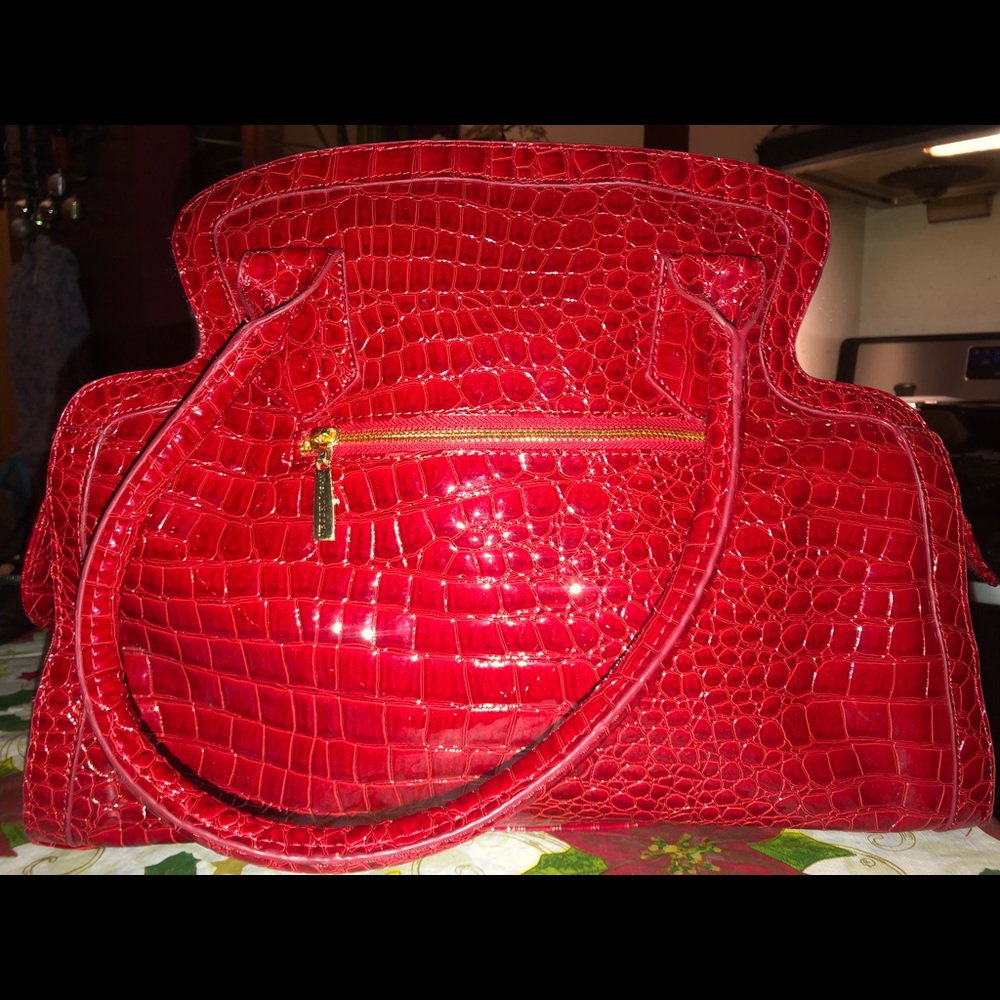 Vecceli Italy Red Fine Faux Animal Skin Handbag